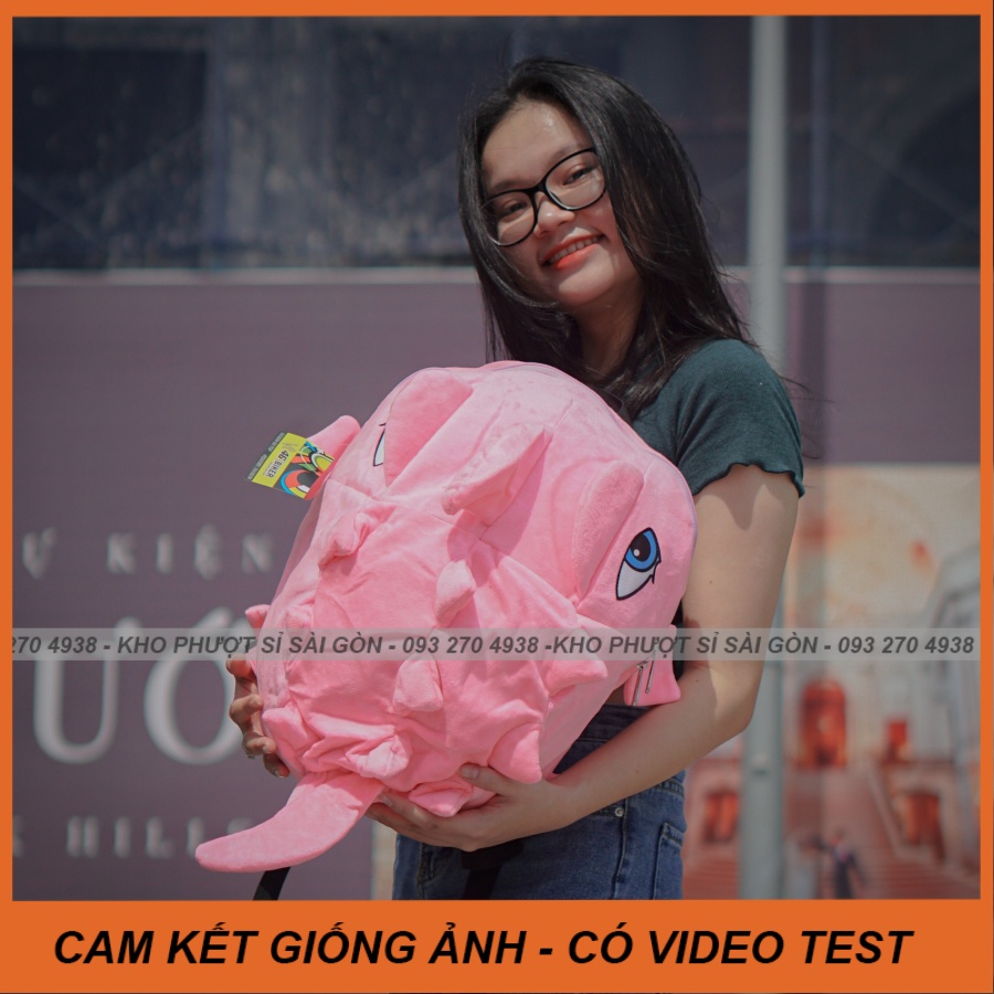 Balo màu hồng hình Khủng long nhung mịn màu hồng pastel - Balo tắc kè khủng long