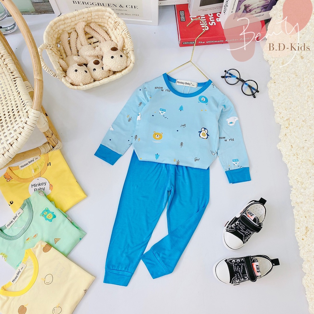 SALE BỘ DÀI TAY THUN LẠNH IN HÌNH DỄ THƯƠNG BÉ TRAI BÉ GÁI  SIZE 10-20KG(D1)