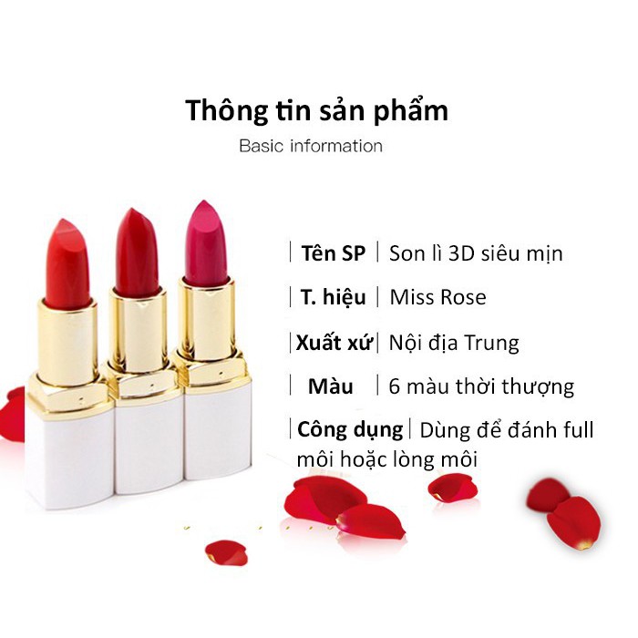 Son lì mềm mượt lâu trôi Miss Rose - PN080