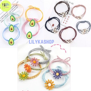 Dây Thun Cột Tóc Hoa Cúc Đính Hạt Ngọc Hình Trái Bơ Nhiều Màu Lilykashop CT01