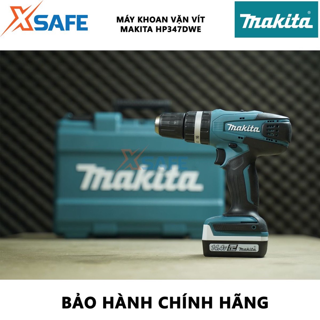 Máy khoan pin cầm tay MAKITA HP347DWE điều tốc, công tắc đảo chiều, kèm 2 pin 1 sạc - chính hãng - xsafe