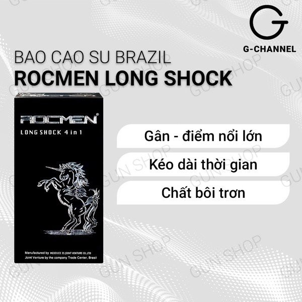 Bao cao su Gân gai Kéo dài thời gian Rocmen đen Long Shock 4in1 - Brazil(che tên sản phẩm kín đáo)