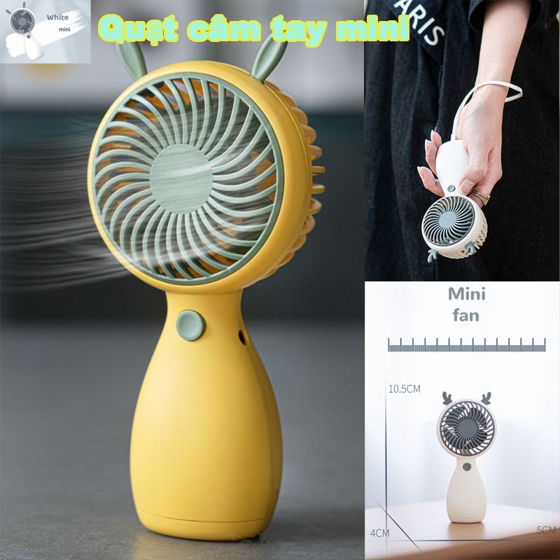 Quạt Cầm Tay - Quạt Mini (Tặng Dây Sạc+ kèm dây cao su)