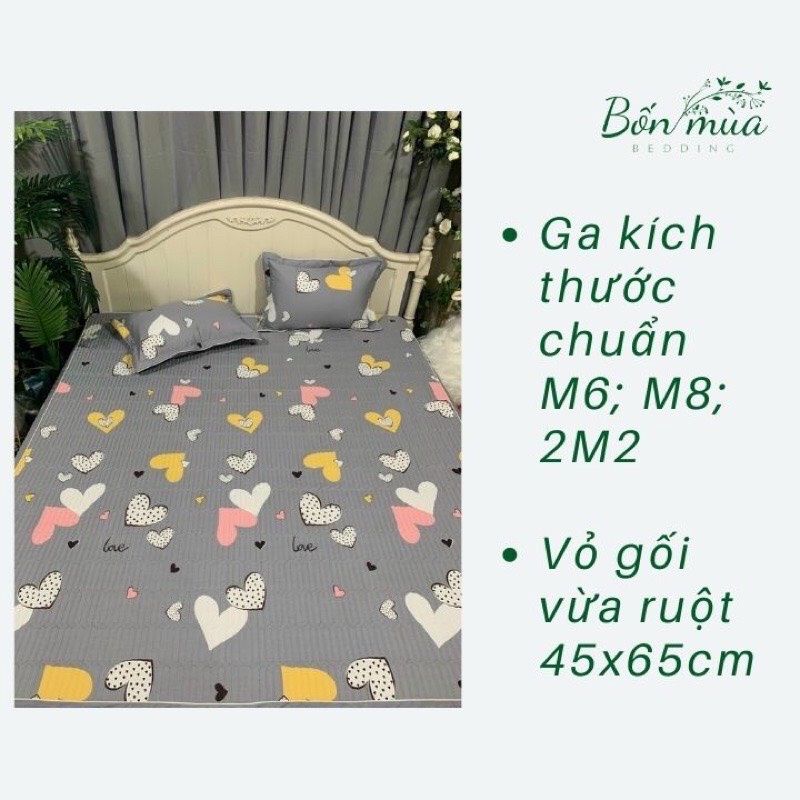 Ga trần bông, ga trải giường cotton bo chun BAMBILOO chất liệu cotton 100% đủ kt, kèm 2 vỏ gối 45x65cm