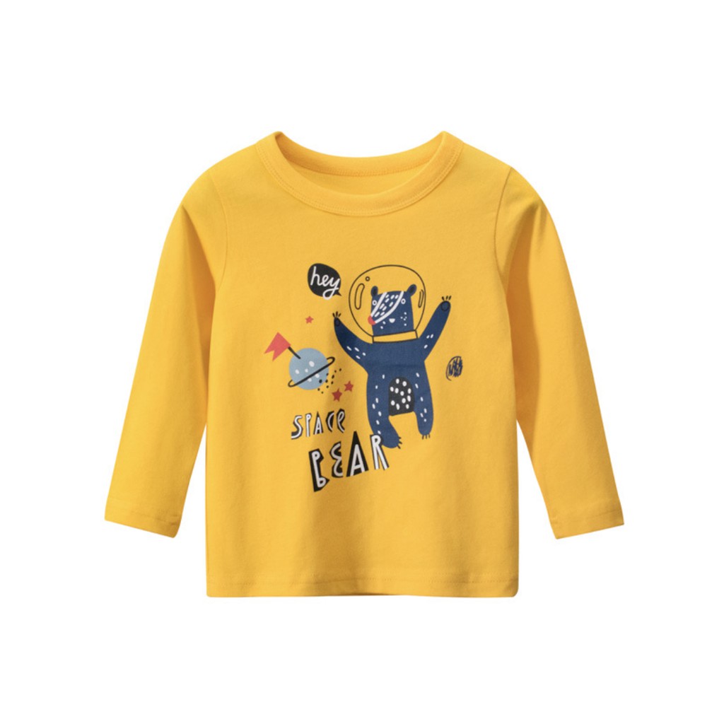 Áo thun bé trai dài tay 27KIDS cổ tròn in hình gấu space bear chất cotton hàng xuất Âu Mỹ