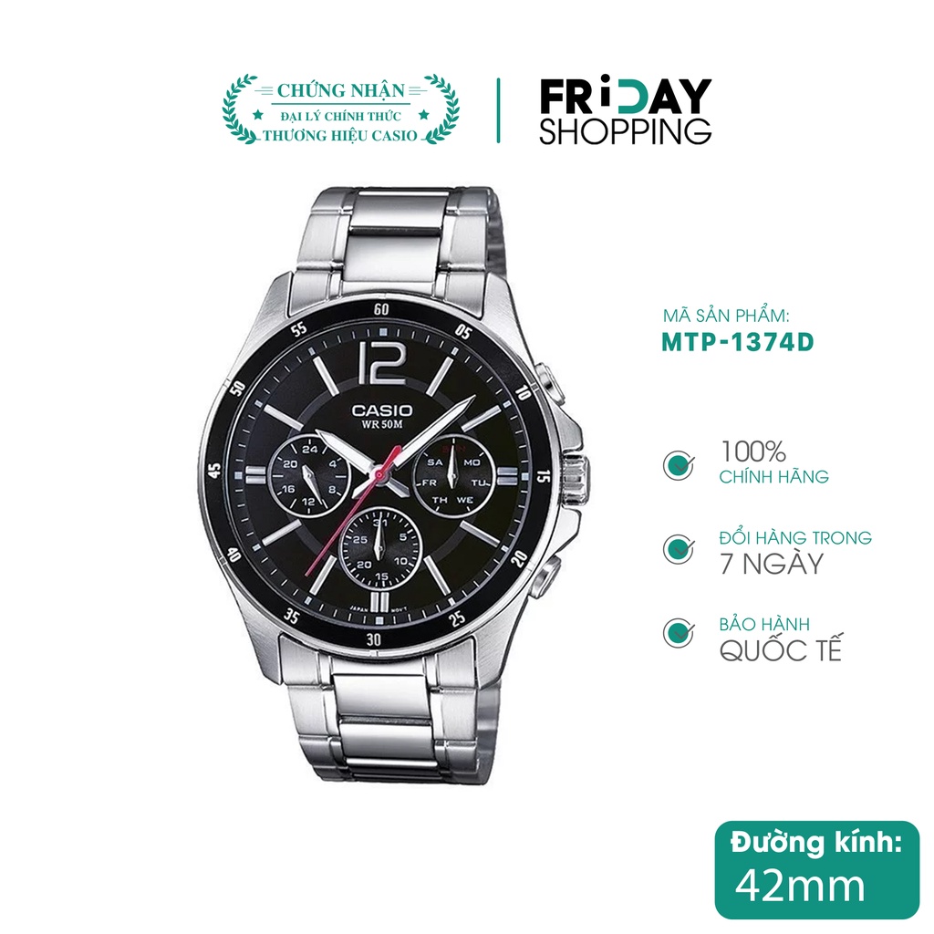 Đồng hồ Casio nam MTP-1374D-1AVDF dây kim loại chính hãng