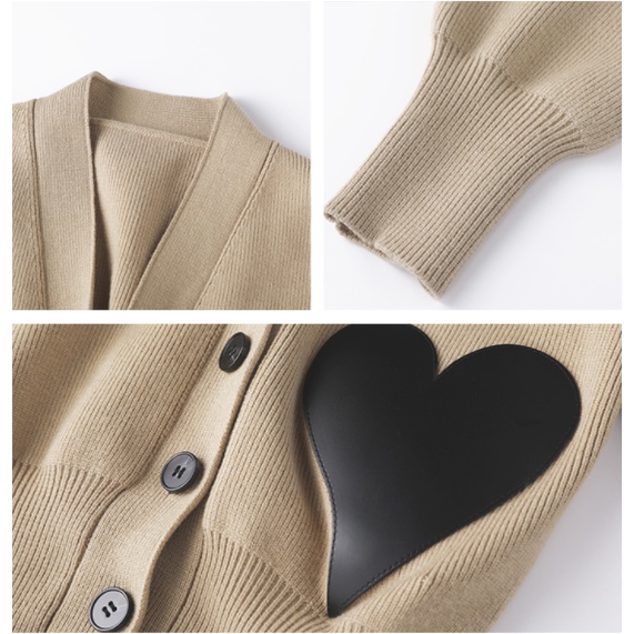 Áo khoác len cardigan IHKKE cổ chữ V họa tiết trái tim cho nữ