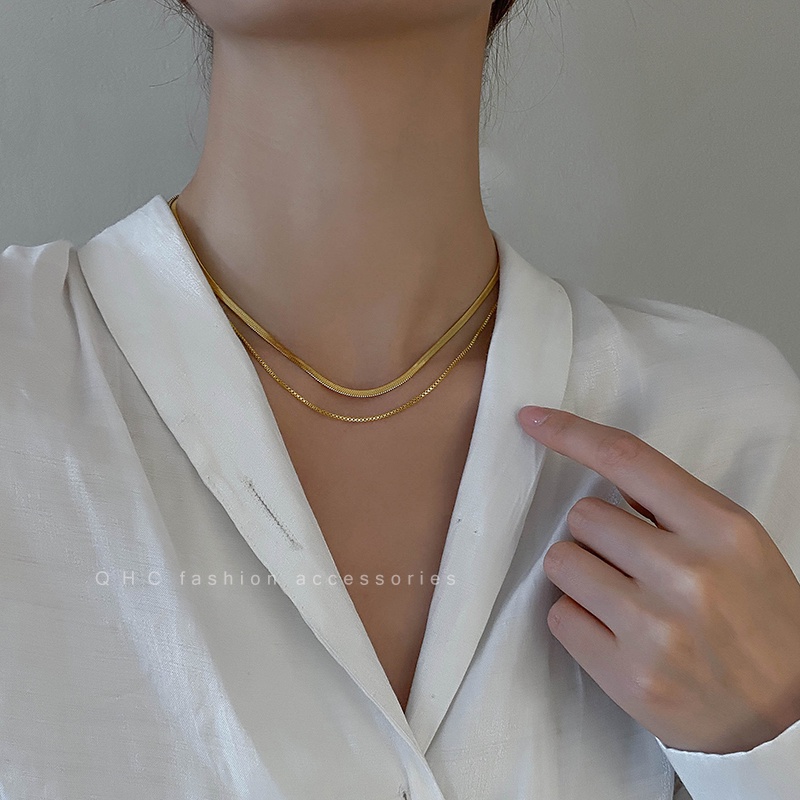 Vòng cổ Dạng Xích Đôi Hình Xương Rắn Phong Cách Hip Hop Cá Tính