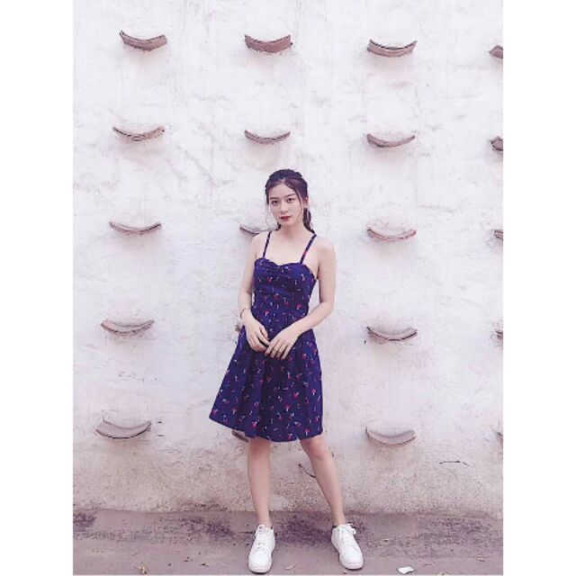 Đầm mini 2 dây xòe đan dây lưng