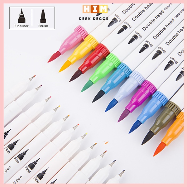 Bút viết tiêu đề Brush 12 màu 2 đầu viết calligraphy bút dạ màu marker nhiều màu trang trí bullet journal