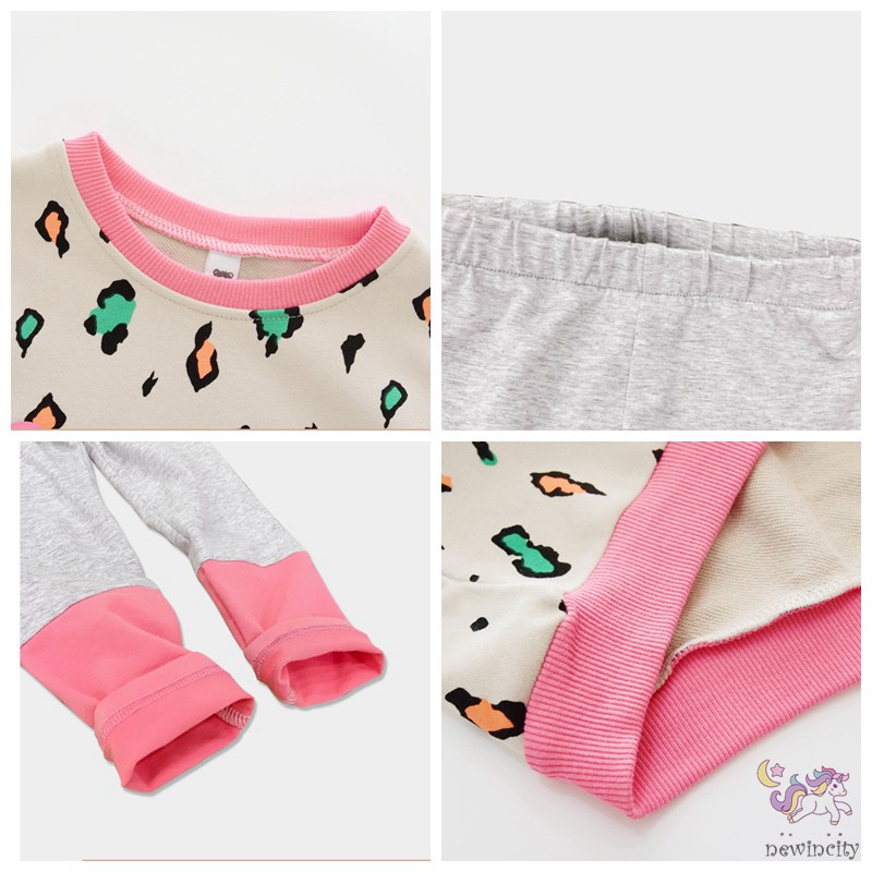 Set áo Sweater in họa tiết da báo kèm quần dài bằng chất liệu cotton thời trang cho bé gái