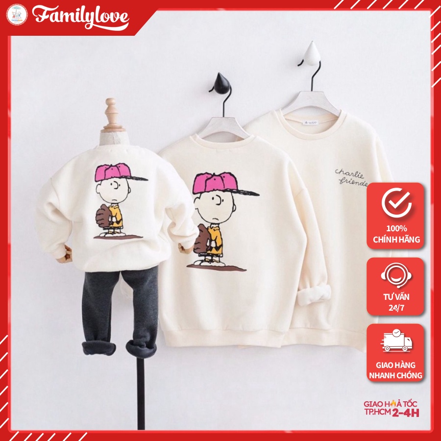 Áo Sweater Gia Đình Familylove - Áo Sweater mẫu thu đông Cậu Bé Bòng Chày Charlie Friend Chất Liệu Nỉ Da Cá Cao Cấp