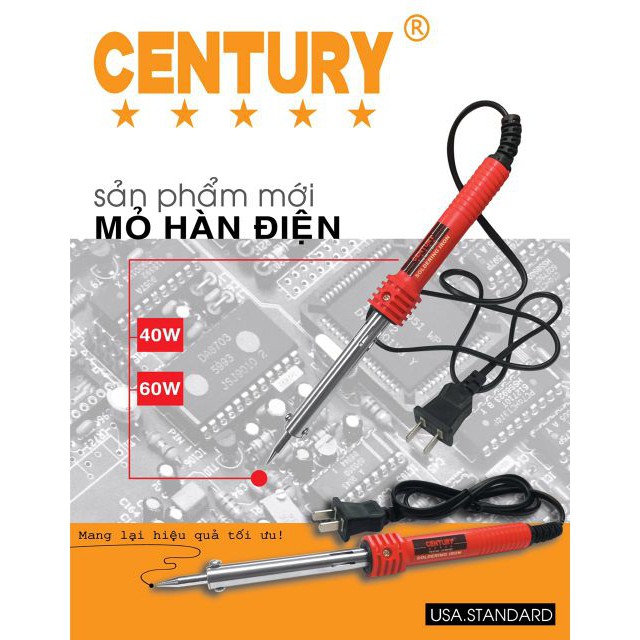 Mỏ hàn cán nhựa  60w century + Tặng 1 cuộn chì hàn và 1 bịch nhựa thông