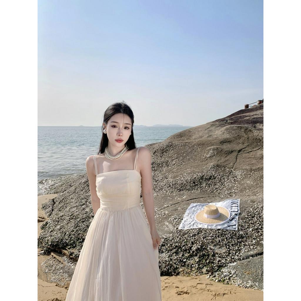 Đầm maxi voan tơ hai dây nàng thơ chụp hình siêu xinh, váy maxi 2 dây voan tơ kiểu nàng thơ đi biển