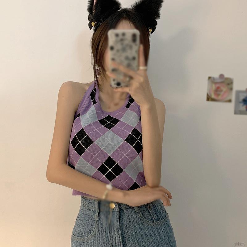 Áo Lửng Hai Dây Họa Tiết Ca Rô Phong Cách Hàn Quốc Dành Cho Nữ