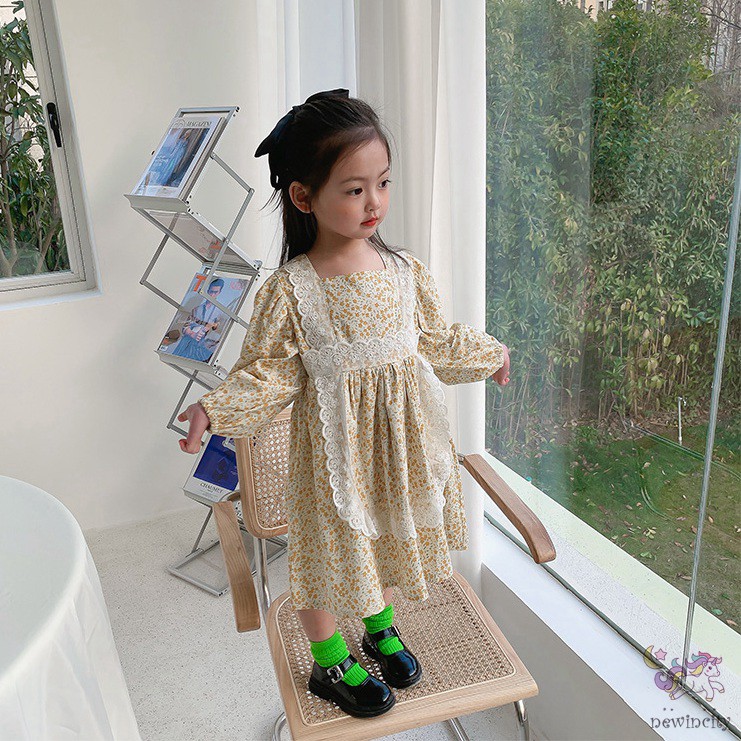 Đầm Cổ Búp Bê Ren Hoa Cho Bé Gái