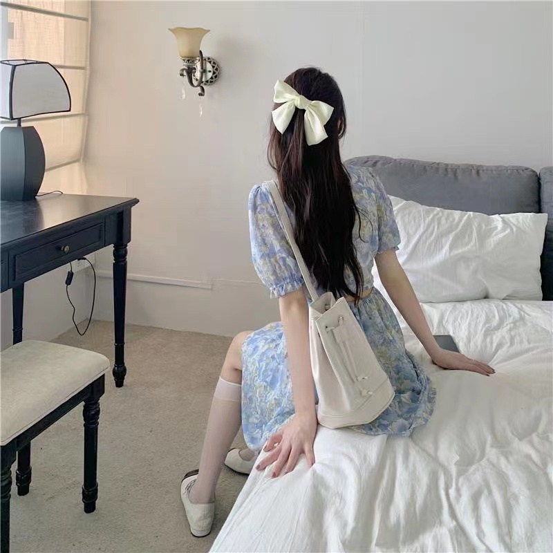 Đầm Perty in hoa tay phồng phong cách Hàn Quốc thời trang hè dành cho nữ