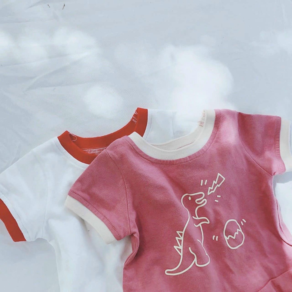 Váy bé gái Combo 2 đầm khủng long cổ tròn dáng đuôi cá chất cotton 4 chiều mềm mịn