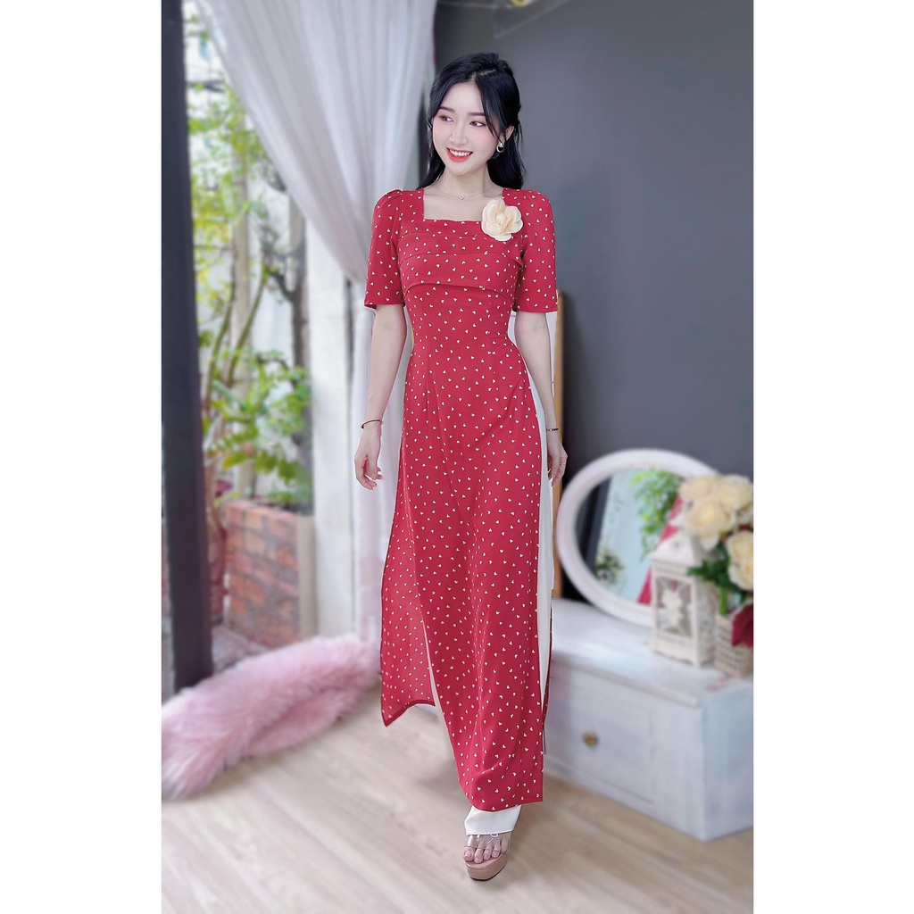 Áo dài cách tân tay phồng xếp li 3 tầng không kèm quần CHUU AD8046