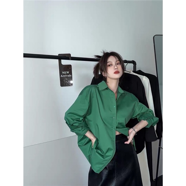Sơmi Za Xanh lá đậm highfashion ( cúc áo random)