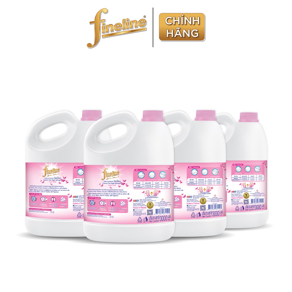 [Deal hời] Combo 4 Nước Giặt Fineline Sweet Floral (Hồng) Can 3000 ml.