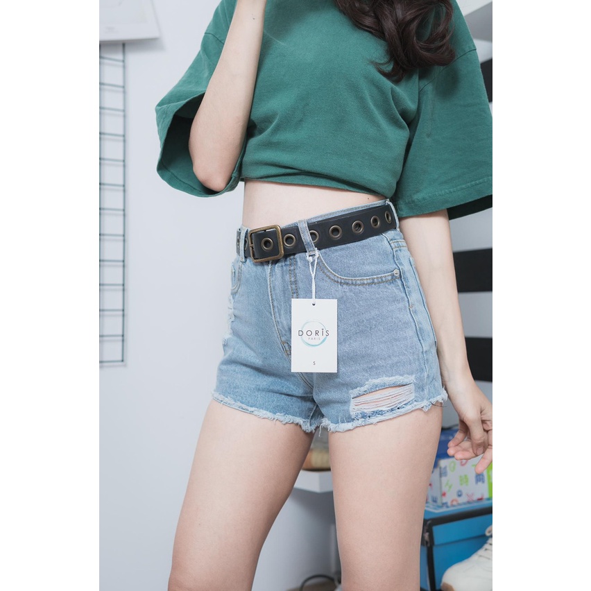 Quần Short Jean Nữ Lưng Cao Tôn Dáng Rách Nhẹ