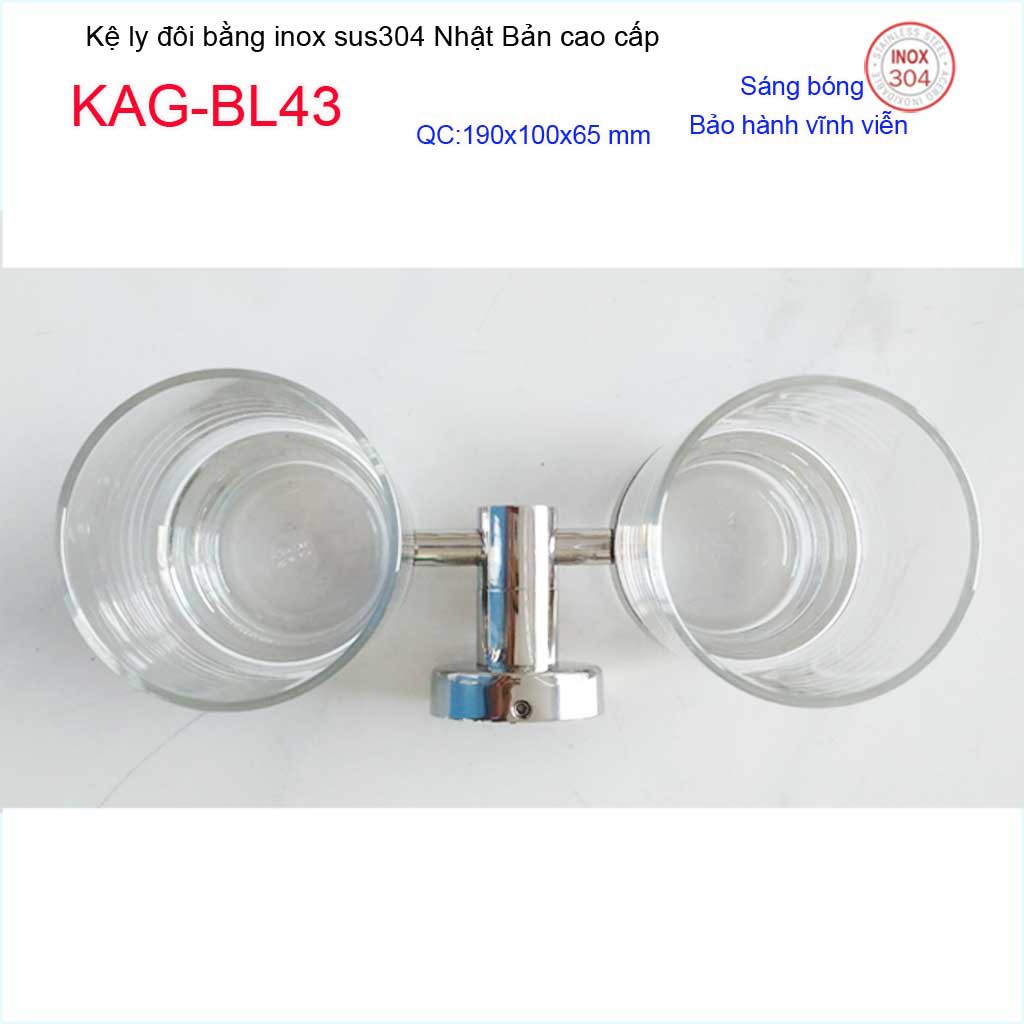 Kệ ly đôi inox kace KAG-BL43, kệ để ly bàn chải inox 304 Nhật Bản đế tròn cao cấp thiết kế tuyệt đẹp