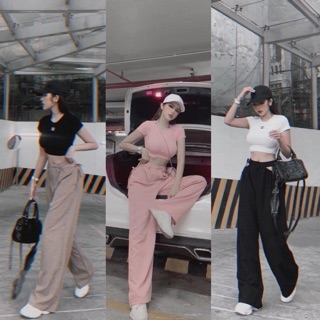 Siêu Chất Set Áo Croptop Mix Quần Xuông