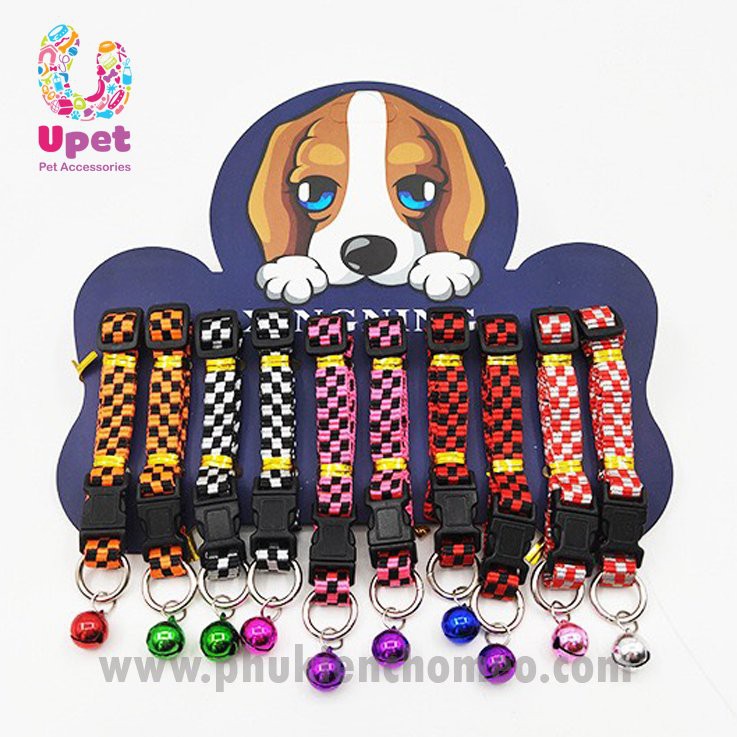 Vòng cổ vải in hình họa tiết, hình cute, kèm chuông cho chó mèo