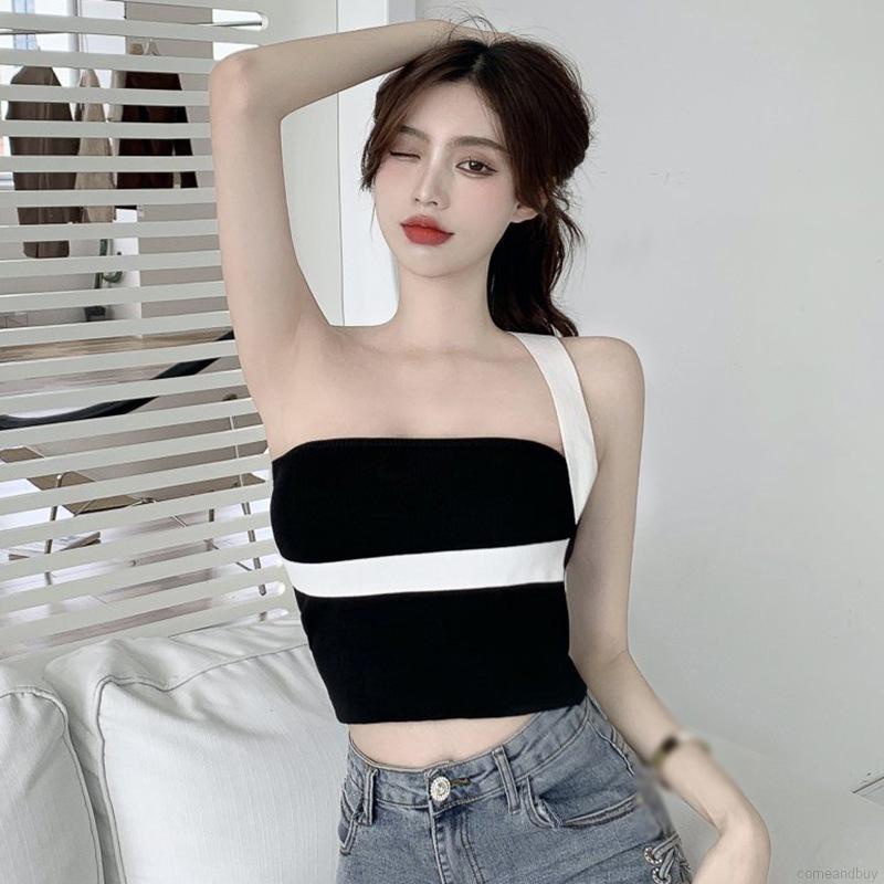 Áo một dây hở vai màu sắc tương phản phong cách cổ điển dành cho nữ
