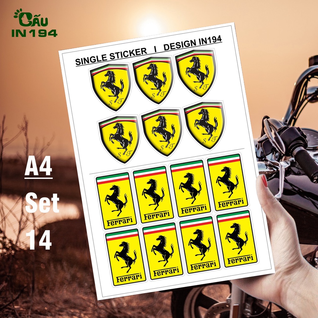 Tem decal dán xe IN194 nhãn dán cao cấp chất liệu decal nhựa cao cấp - 5,3 x 9cm - Ferrari