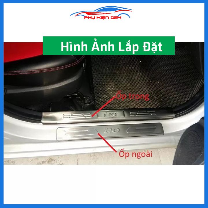 Bộ ốp bậc cửa trong ngoài nẹp bước chân Hyundai I10 2014-2015-2016-2017-2018-2019-2020 Inox chống trầy trang trí xe