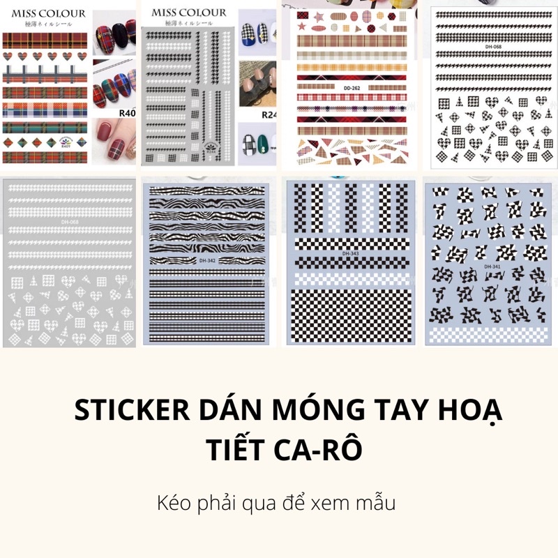 Sticker dán móng tay,hình dán móng tay hoạ tiết caro, câ-rô, hoạ tiết răng sói đường kẻ hoạ tiết trang trí móng tay nail