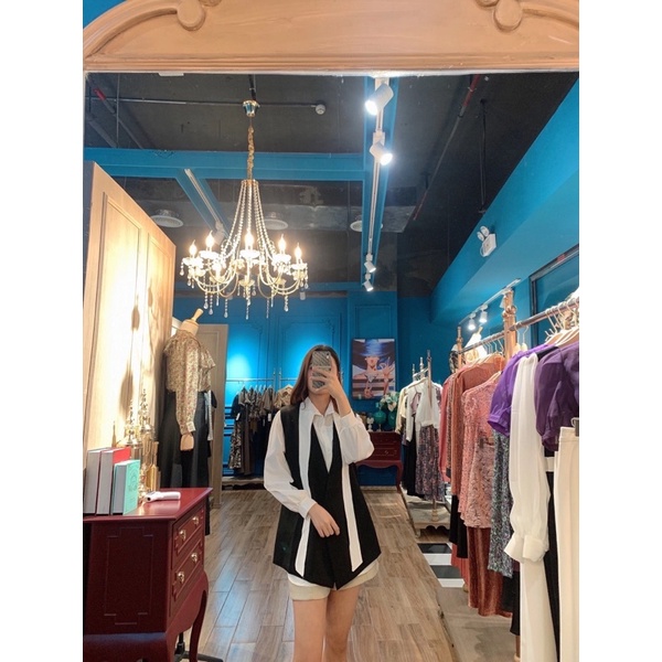 Set sơ mi+gile phong cách Pháp