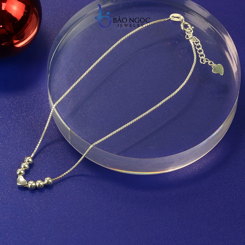 Vòng chân nữ trái tim xinh xắn bạc ý s925 có dây điều chỉnh độ dài anklet - LC2688 Bảo ngọc jewelry