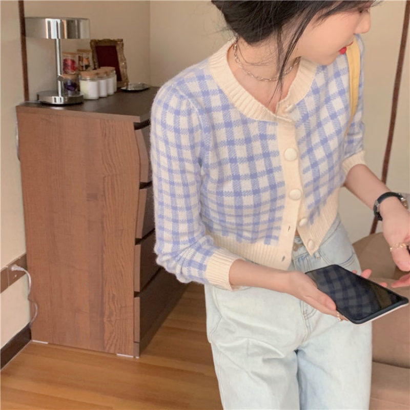 Áo Cardigan Dệt Kim Tay Dài Cổ Tròn Dáng Rộng Kẻ Sọc Kiểu Hàn Quốc Cho Nữ