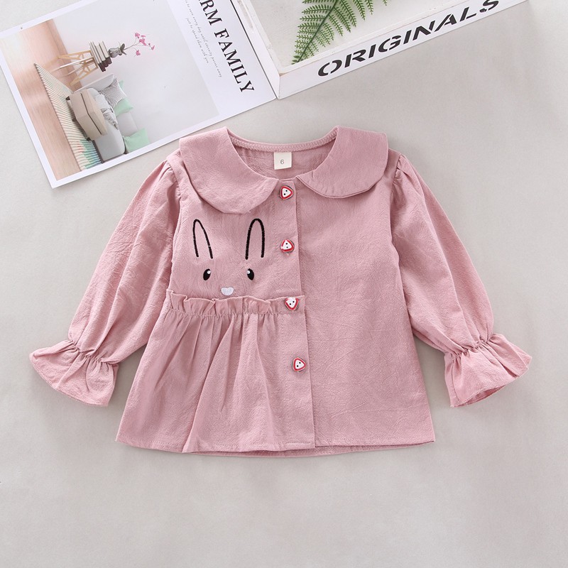 ♕ babyme ღ 2 Pcs Baby Girl Cartoon Rabbit Long Sleeve Sweatshirt +Plaid Pants Set