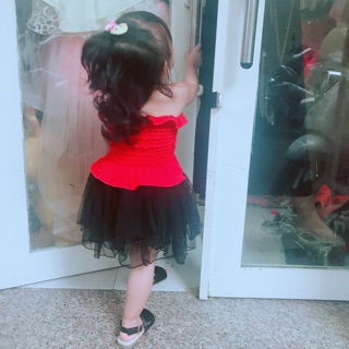 Set áo nhún đỏ chân váy tutu đen