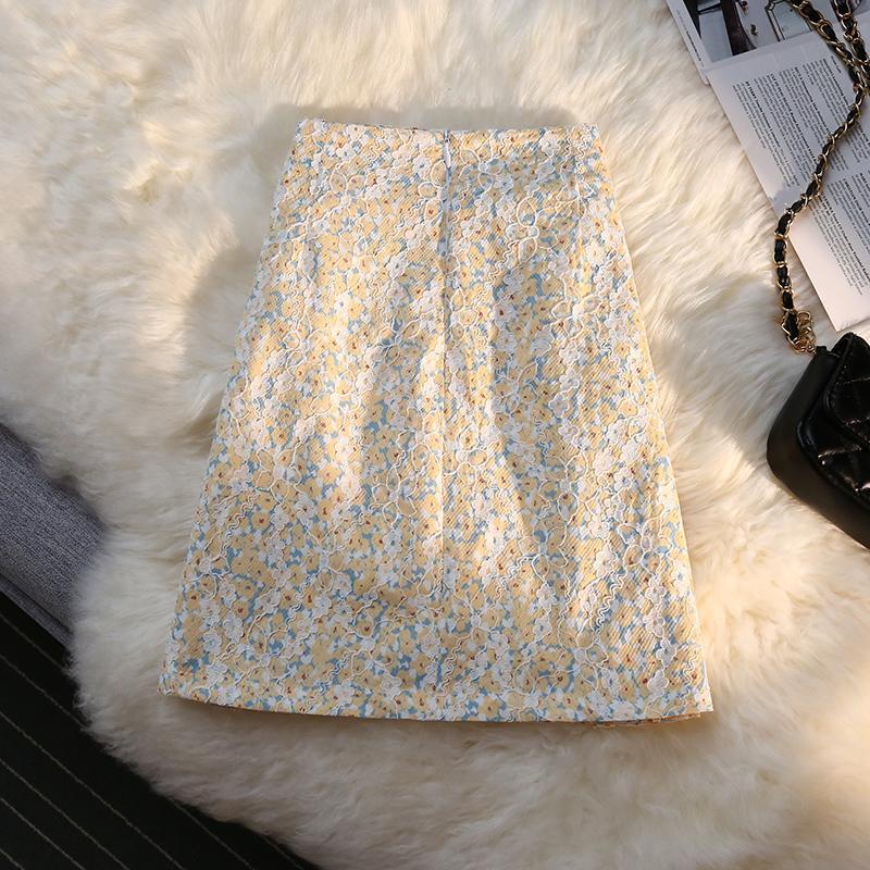 IELGY Chân váy IELGY dáng chữ A eo cao in họa tiết hoa nhỏ xinh xắn thời trang mùa hè dành cho nữ