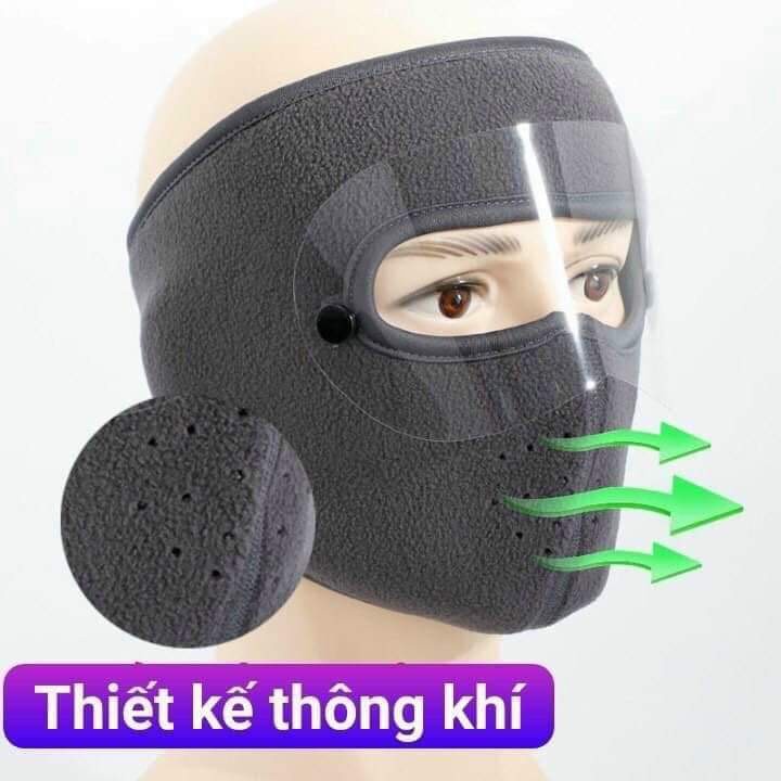 Khẩu trang ninja 2in1 Lót nỉ có kính Chống mưa gió lạnh bảo vệ mắt