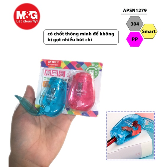 Cây chuốt gọt bút chì gỗ siêu sắc và đẹp APSN1278 chế độ thông minh, thân nhựa PP an toàn, lưỡi thép hợp kim cao cấp