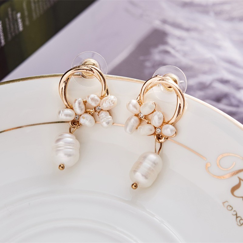 Bông Tai Mạ Bạc 925 Hình Bông Hoa Đính Ngọc Trai Phong Cách Hàn Quốc