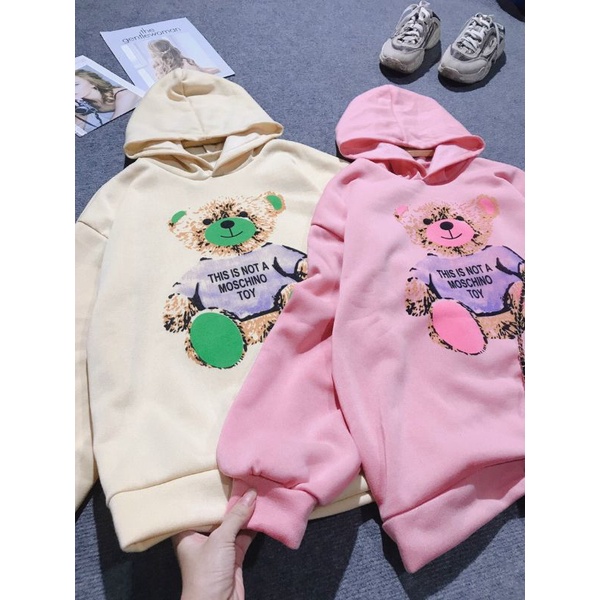 Áo Hoodie Hình Gấu Chất Nỉ Cotton, Form Áo Rộng Unisex Tay Bồng Hot Trends ( Kèm Ảnh Thật)