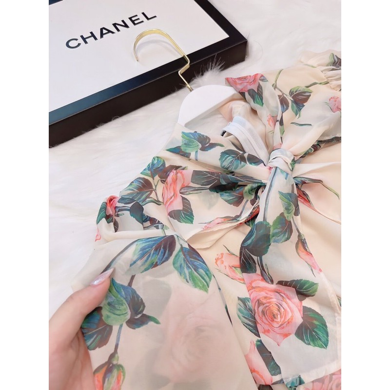 Váy hoa cổ nơ tay xoè | BigBuy360 - bigbuy360.vn