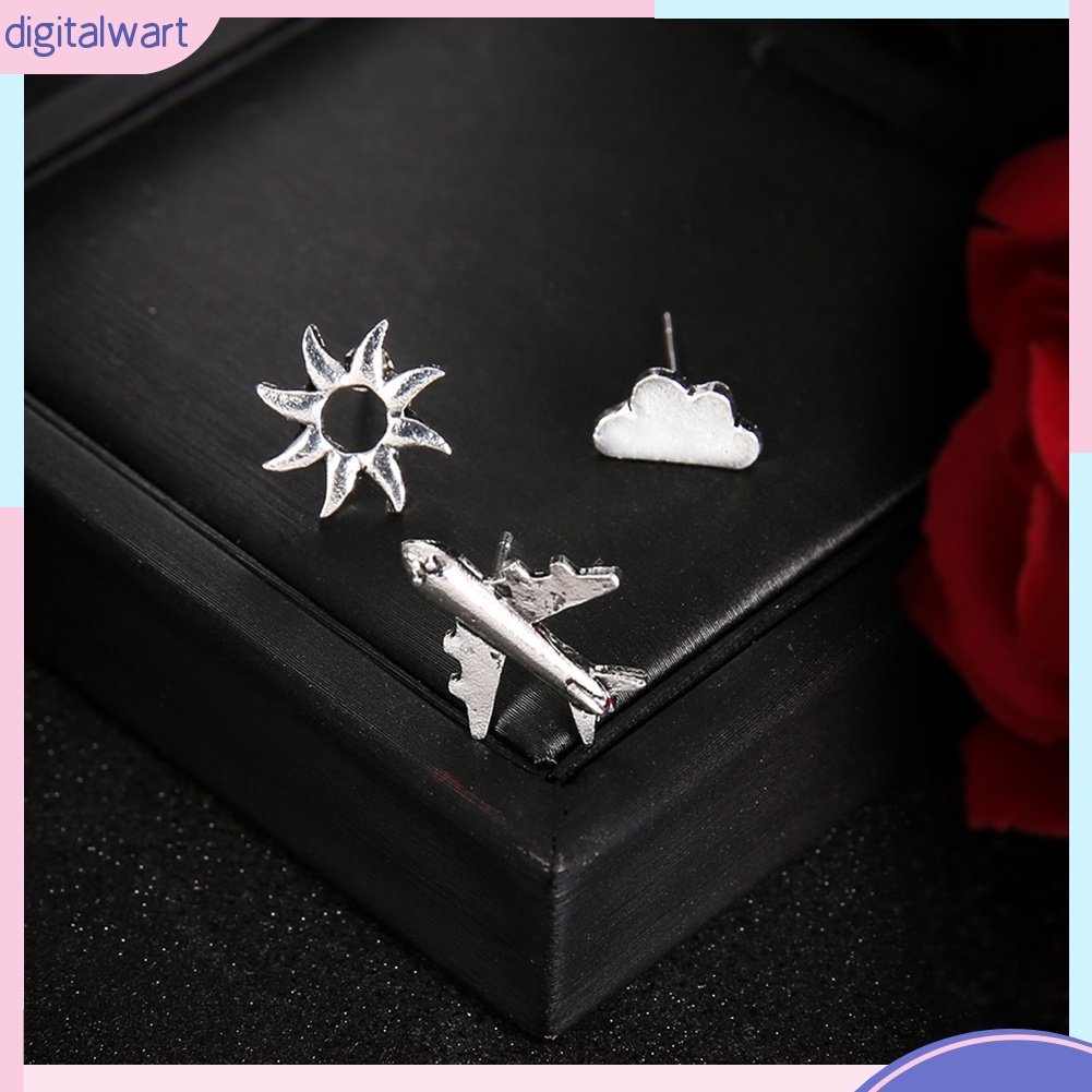 Bộ 3 bông tai thời trang hình máy bay/mặt trời/mây cho nữ