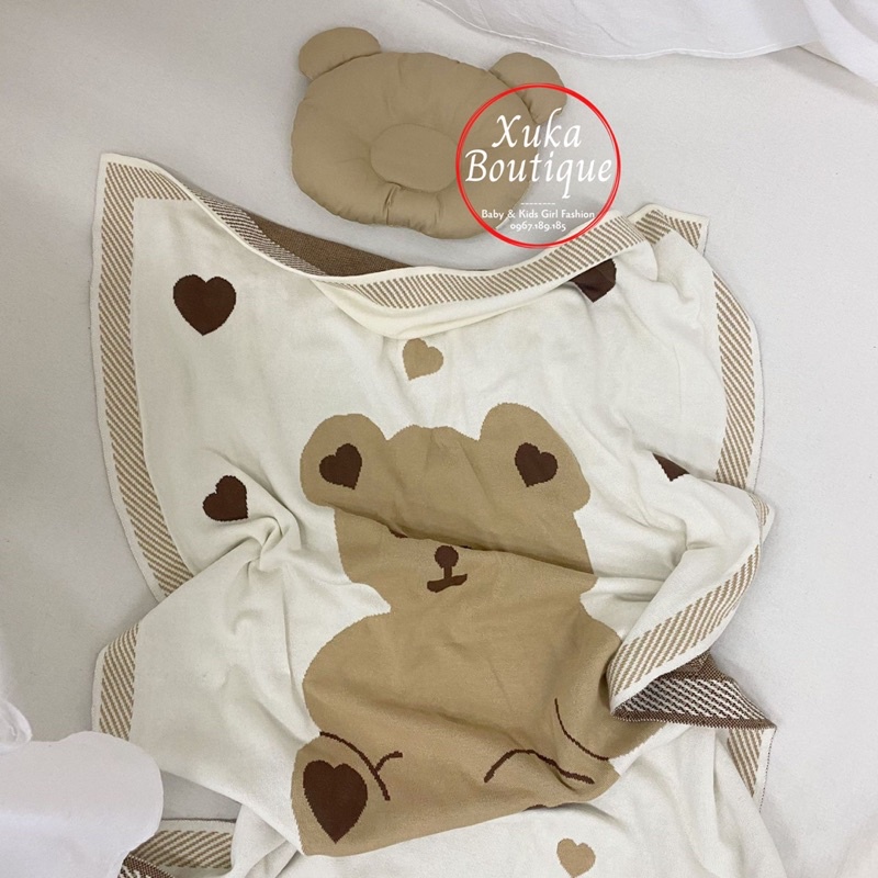 Chăn Len Dệt Gấu Nâu Xuất Hàn Siêu Đẹp