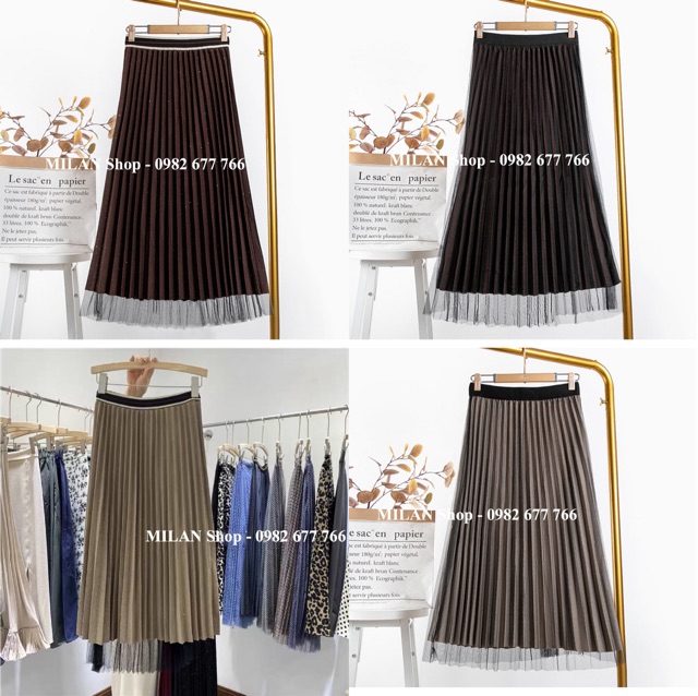 Chân váy xếp ly mặc 2 mặt kim sa mẫu mới. | BigBuy360 - bigbuy360.vn