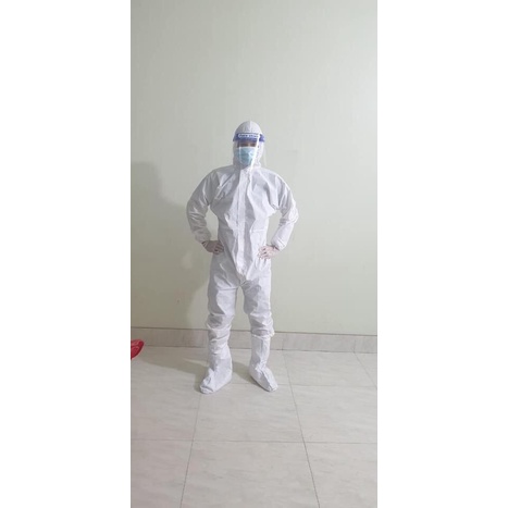 QUẦN ÁO PHUN THUỐC SÂU ÉP SIM LV3 LOẠI BẰNG VẢI, GIẶT NHIỀU LẦN MÀU TRẮNG