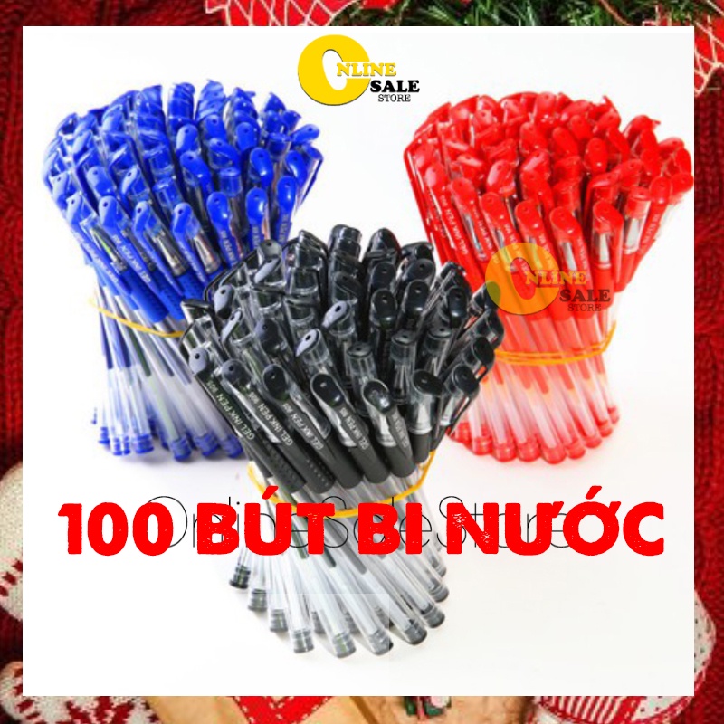 Combo 100 bút bi nước văn phòng 0.5mm mực đều, bút bi nước viết êm tay không lem mực ra tay, bút bi giá rẻ sẵn 3 màu