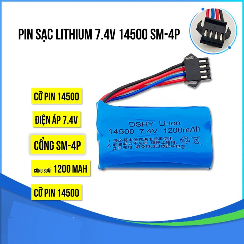 Pin Sạc Lithium 14500 7.4V Cổng SM-4P - Pin Sạc Thay Thế Cho Đồ Chơi Nerf, Thạch và Điều Khiển